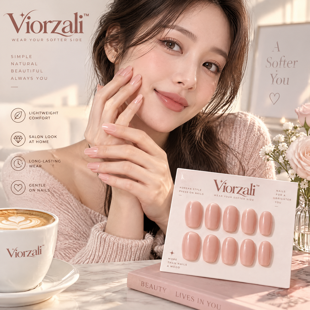 Viorzali™ Glossy Nude Pink Press-On Nails — styling inspiration