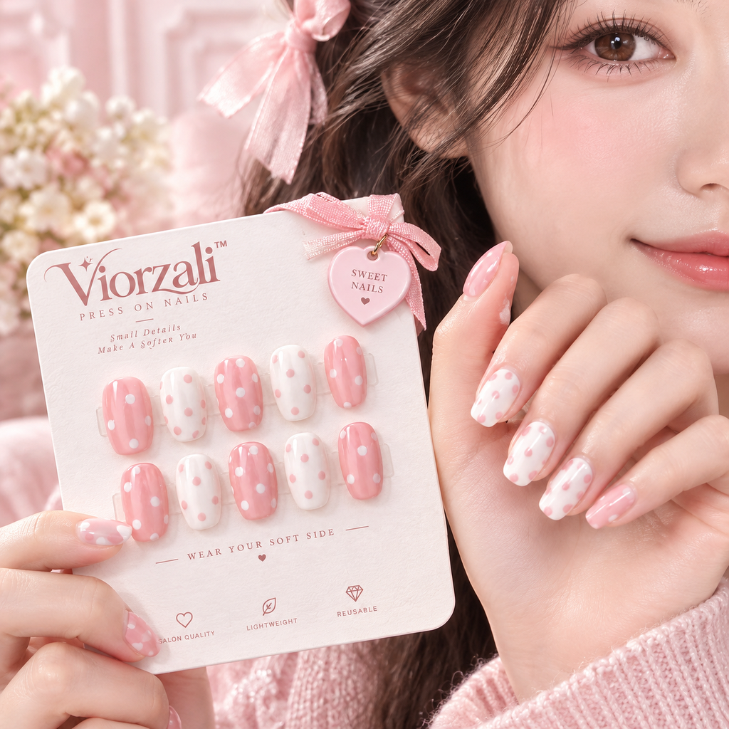 Viorzali™ Pink & White Polka Dot Press-On Nails — styling inspiration