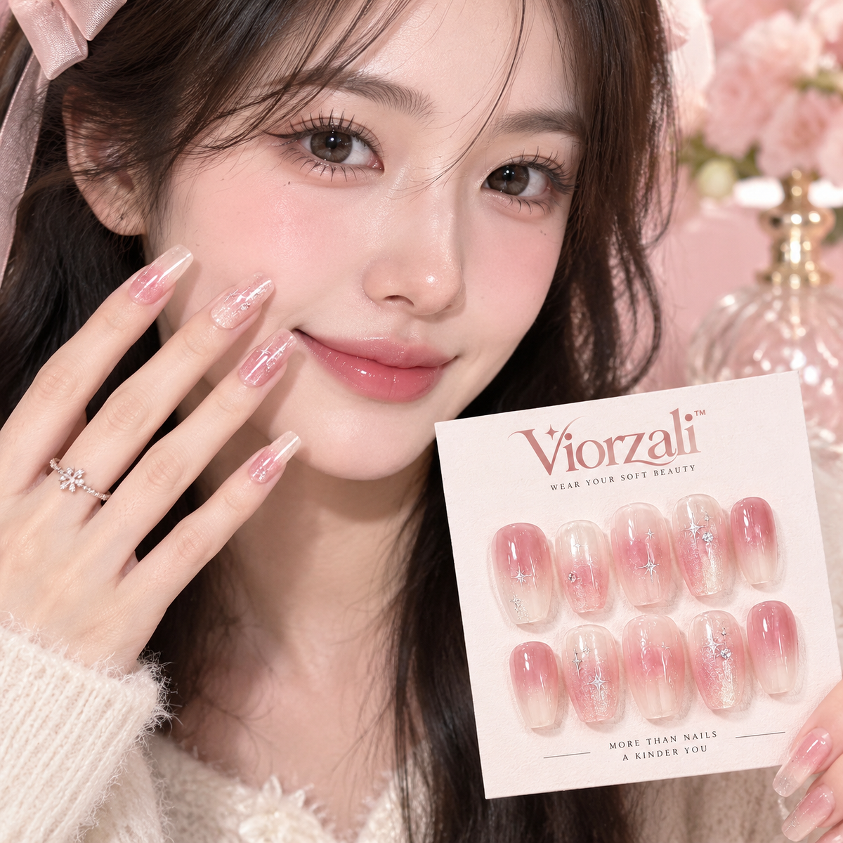 Viorzali™ Pink Ombre Glitter Star Press-On Nails — styling inspiration