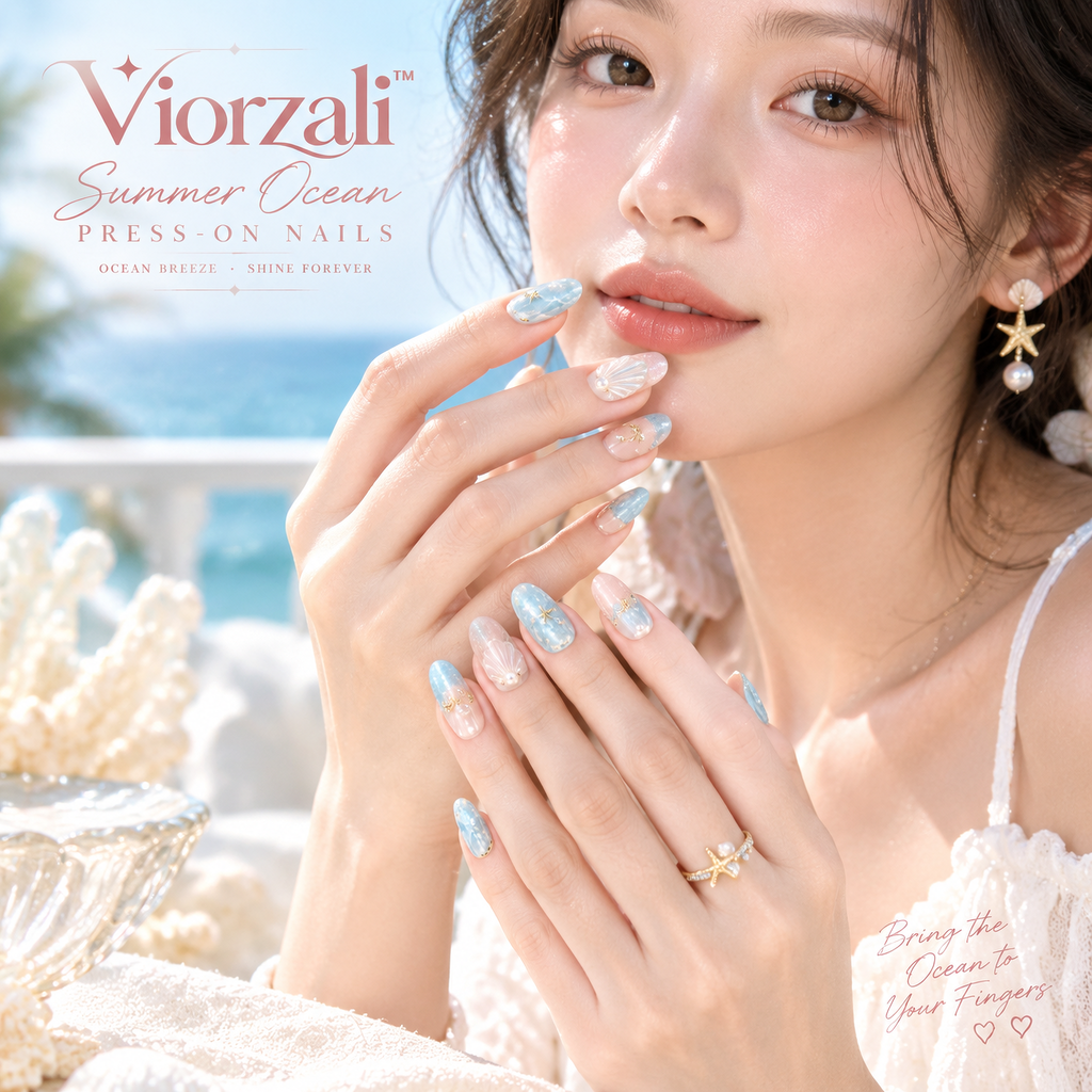 Viorzali™ Summer Ocean Seashell Press-On Nails — styling inspiration
