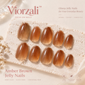 Viorzali™ Amber Brown Jelly Press-On Nails — design overview