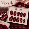 Viorzali™ Red Wine Magnetic Cat-Eye Press-On Nails — design overview