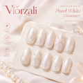 Viorzali™ Pearl White Shimmer Press-On Nails — design overview