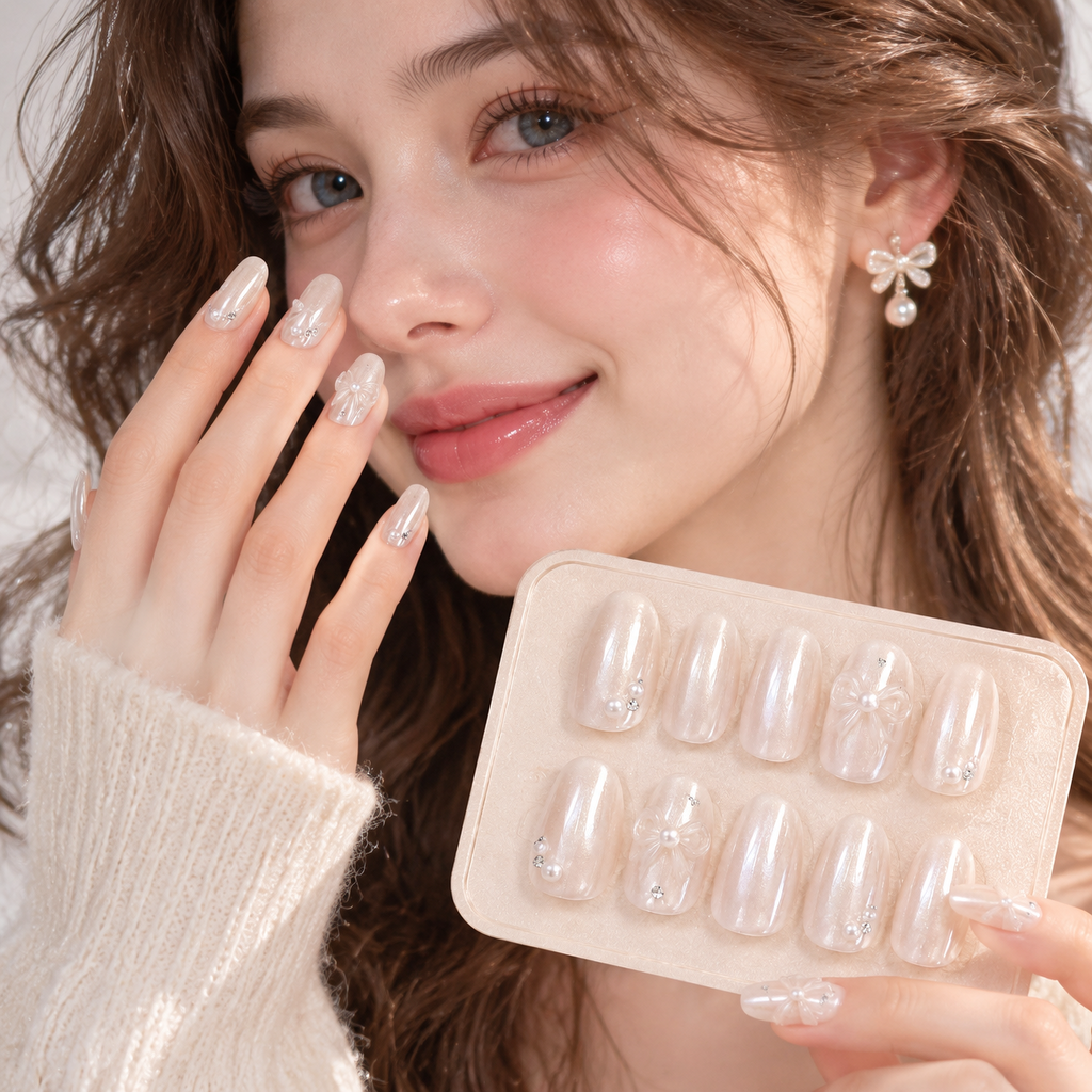 Viorzali™ Pearl White Shimmer Press-On Nails — styling inspiration
