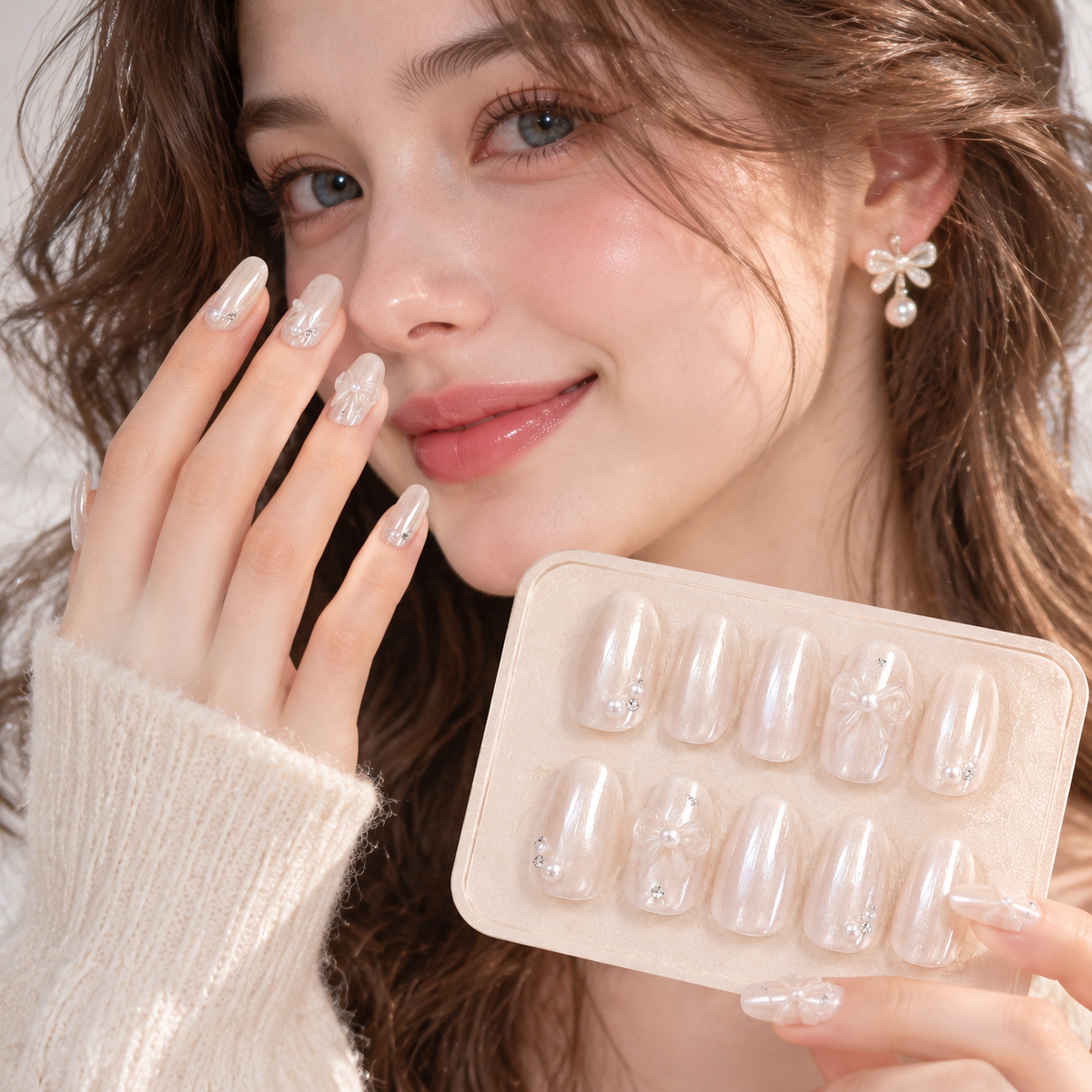 Viorzali™ Pearl White Shimmer Press-On Nails — styling inspiration